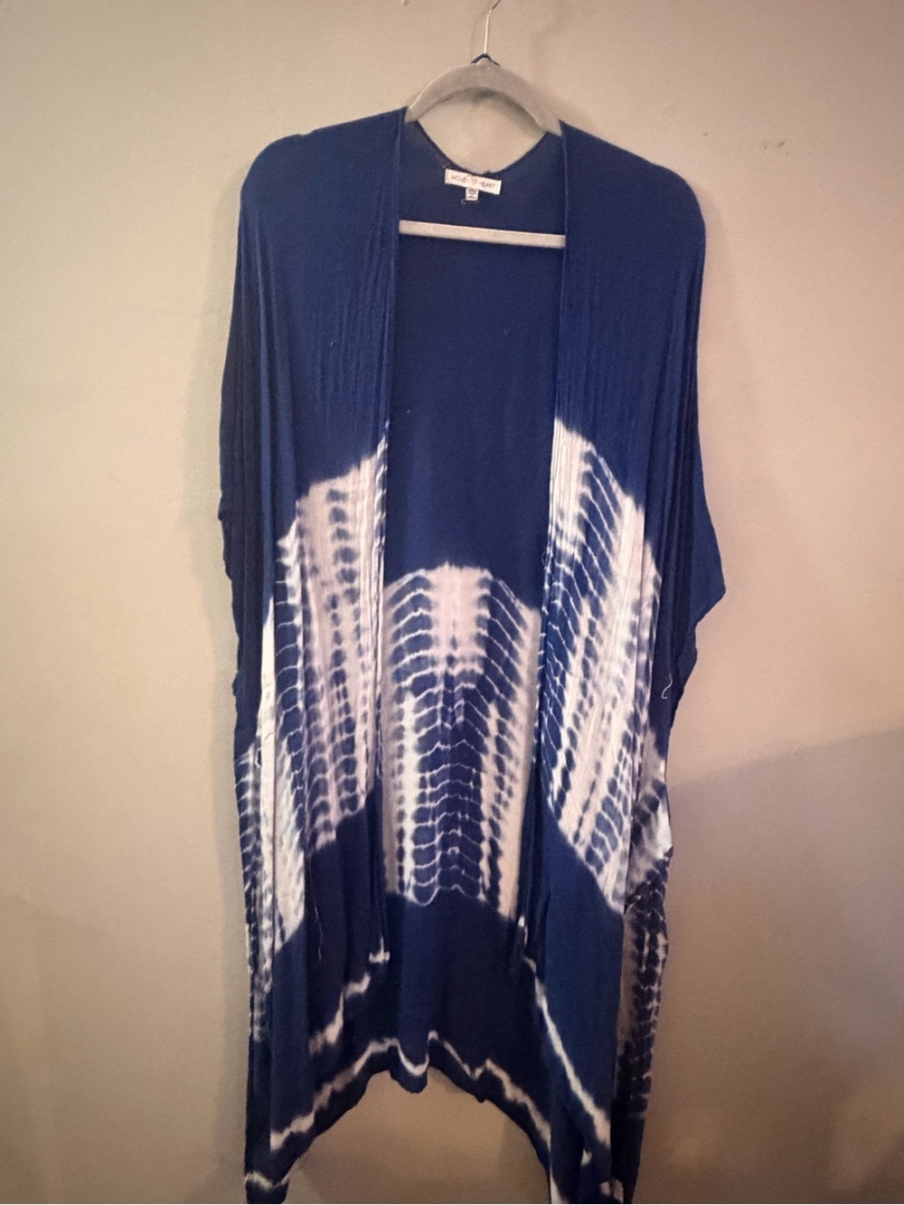 Woven Heart Navy and White Tie-Dye Open-Front Kimono